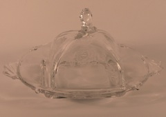 #1519 Waverly Butter dish, horsehead final, 515 Rose Etch 1940-1957
